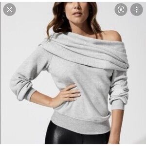 Carbon 38 Grey Off Shoulder Sweatshirt L
